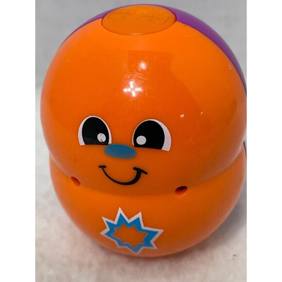 Fisher-Price Baby Toy Roly-Poly Ball Purple & Orange Smiling Face - Picture 2 of 4